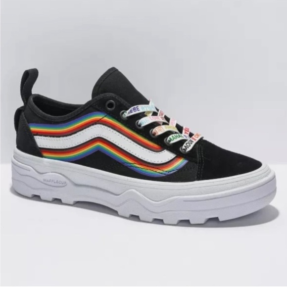 NIB Vans Old Skool Sentry Pride Black & White Rainbow Platform Sneakers - Picture 1 of 11